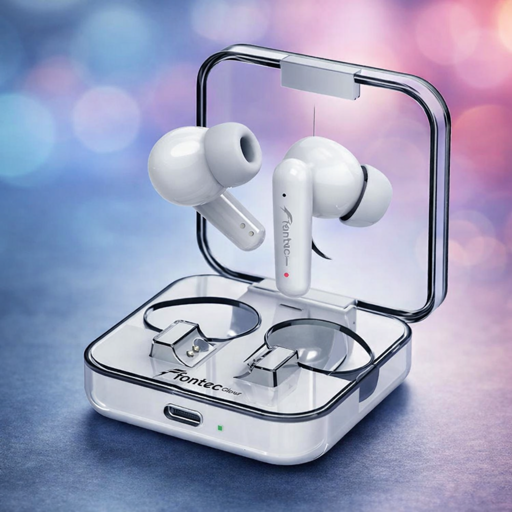 Fontec Glow Wireless Earbuds – Bluetooth 5.3 Gaming Earphones With ENC Noise Cancellation & Transparent Charging Case